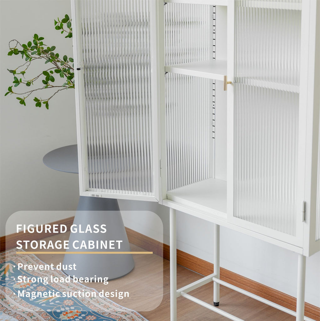 Modern Solid Color Matte Glass Storage Cabinet with Adjustable Shelves