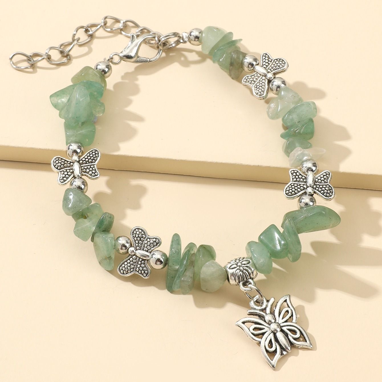Natural Gemstone Beaded Butterfly Pendant Bracelet; Birthstone Bracelet; Friendship Bracelet St. Patrick's Day Decorations