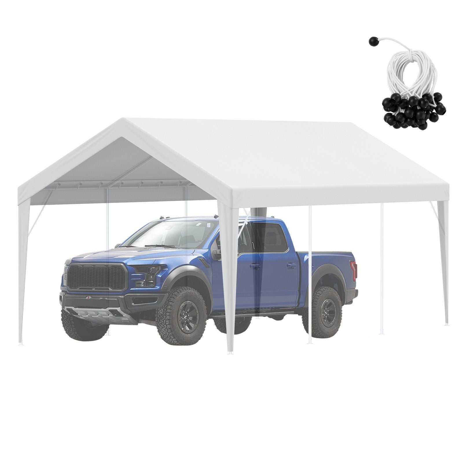 VEVOR Carport Replacement Canopy Cover 10 x 20 ft, Garage Top Tent Shelter Tarp Heavy-Duty Waterproof & UV Protected, Easy Installation with Ball Bungees,White (Only Top Cover, Frame Not Include)