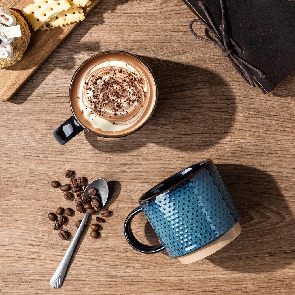 12 OZ Stackable Coffee Mugs, Ceramic Coffee Mugs with Texture Patterns for Man,Woman,Dad,Mom, Modern Coffee Mugs Set of 4 for Latte/Cappuccino/Cocoa. Dishwasher&Microwave Safe