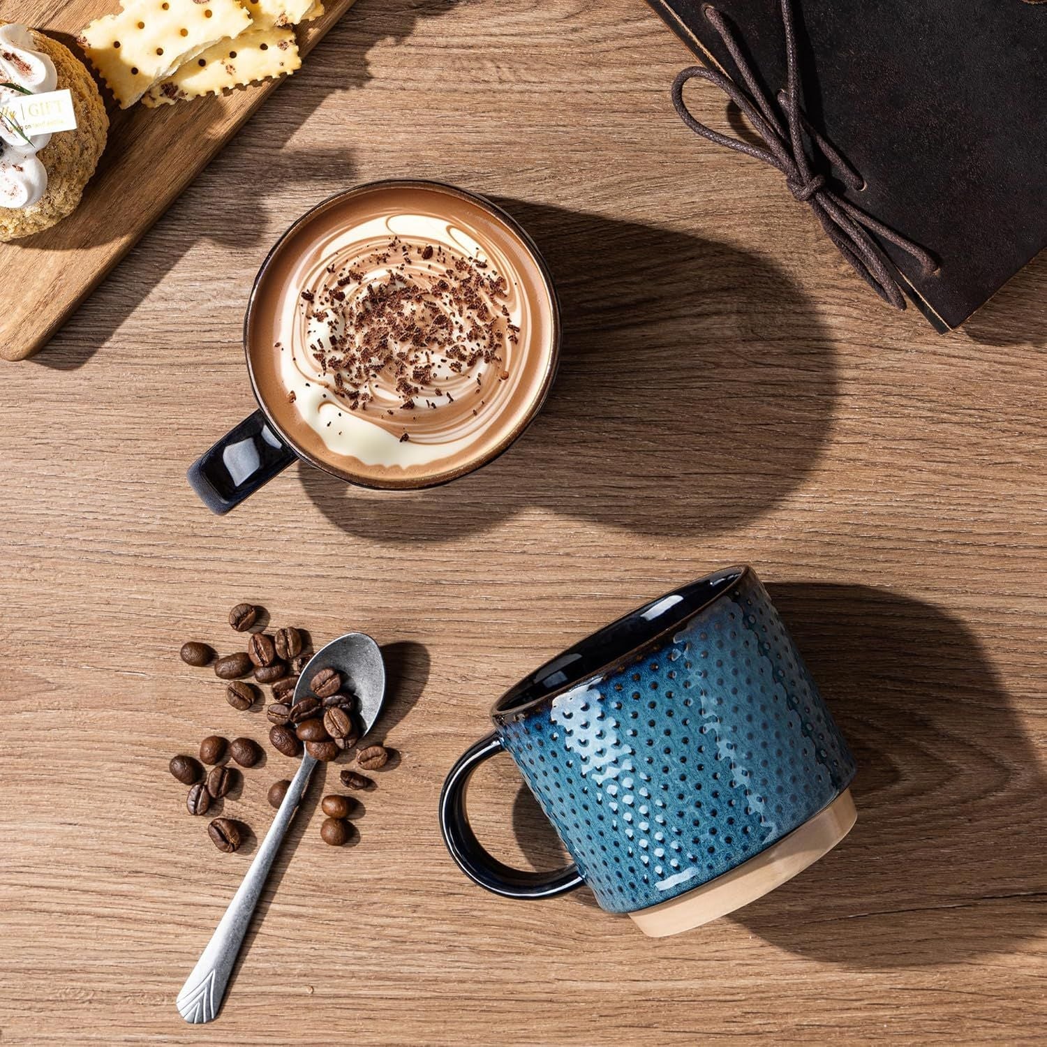 12 OZ Stackable Coffee Mugs, Ceramic Coffee Mugs with Texture Patterns for Man,Woman,Dad,Mom, Modern Coffee Mugs Set of 4 for Latte/Cappuccino/Cocoa. Dishwasher&Microwave Safe