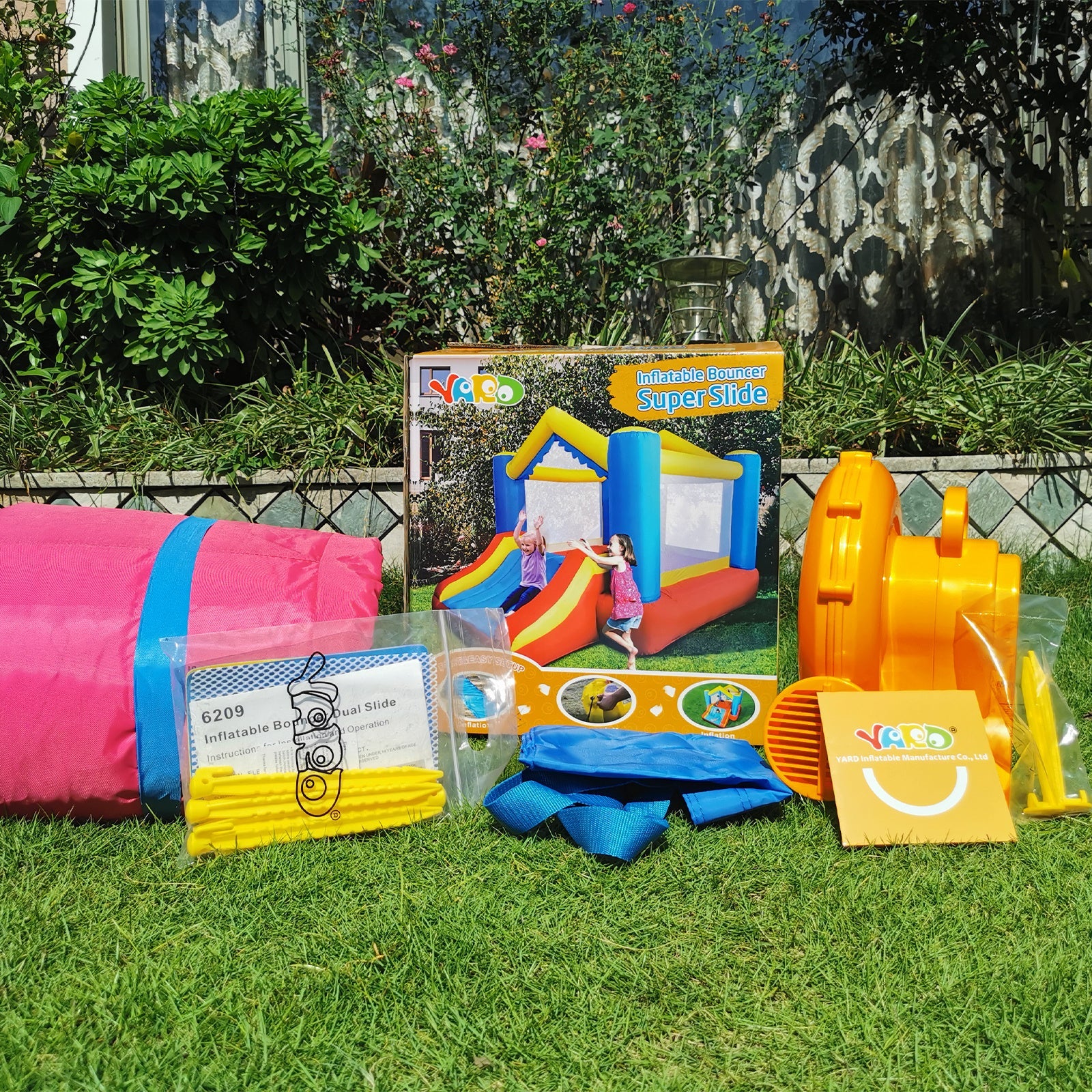 YARD Bounce House Inflatable Bounce House with Basketball Hoop Royal Bouncer for Kids, Outdoor Bouncy House, Durable Seam Forced Buffer Strips, Big Slide, 12 x 9 x 8 ft H, w/ UL Certified Air Blower