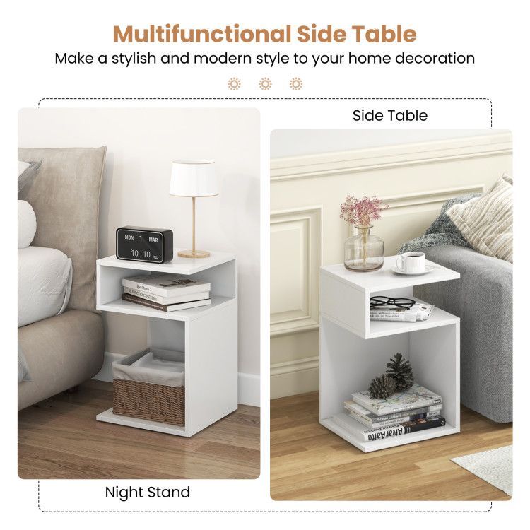 S-Shaped Side Table with Unique S-shaped Frame and 2 Open Compartments