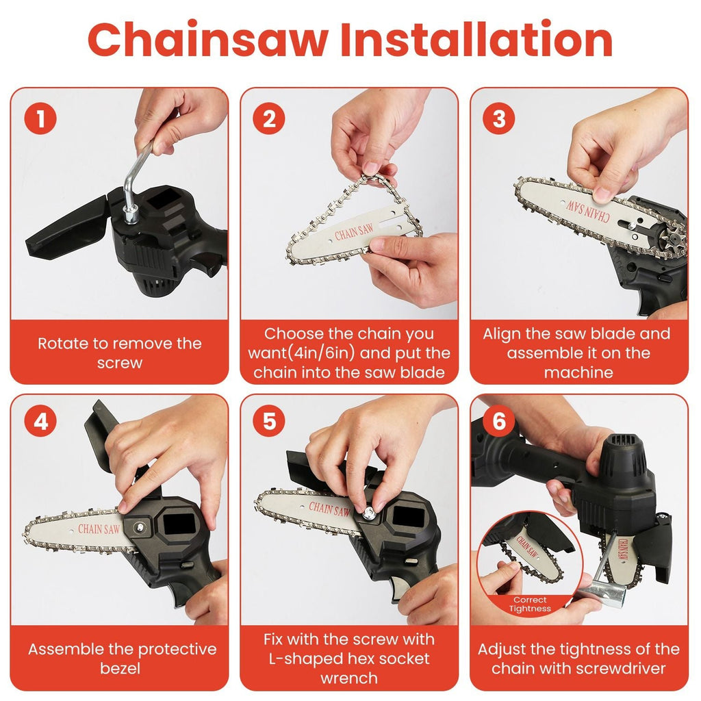 3-in-1 Cordless Electric Pole Saw & Mini Chainsaw & Grass Trimmer Kit with Adjustable Length 2Pcs 21V 1500mAh Batteries 4in/6in Chains Saw Blade 5Pcs Plastic Blades