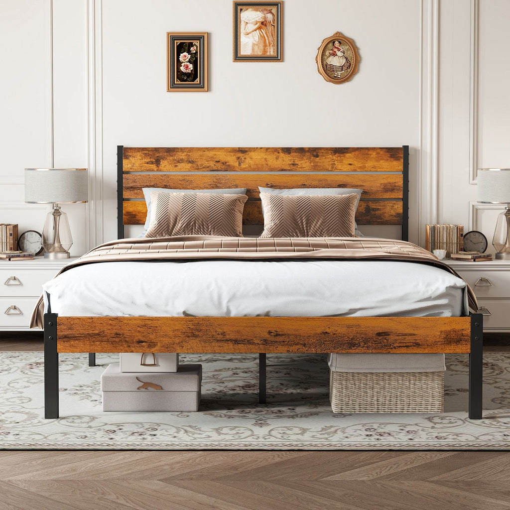 Metal Platform Bed Frame - Mattress Foundation with Headboard and and Footboard, No Box Spring Needed with 800LBS Sturdy Wooden Slats Support