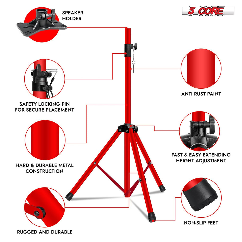 5 Core Speaker Stand Tripod Floor Tall Adjustable Up to 72 Inch DJ Studio Monitor Stands Pole Mount - SS ECO 1PK WOB