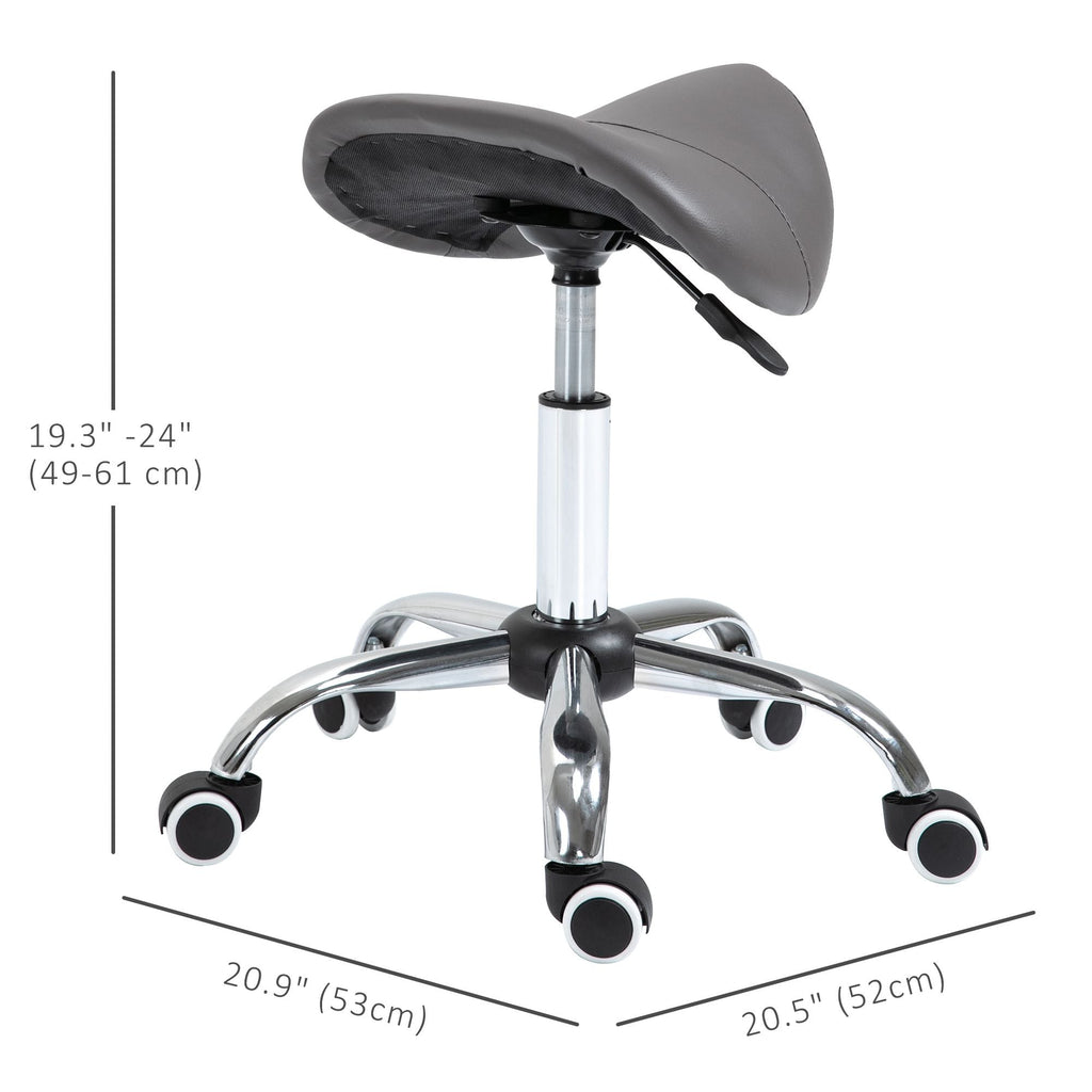 Saddle Stool Adjustable Hydraulic Rolling Beauty Salon Stool Ergonomic PU Leather Stool Round Grey