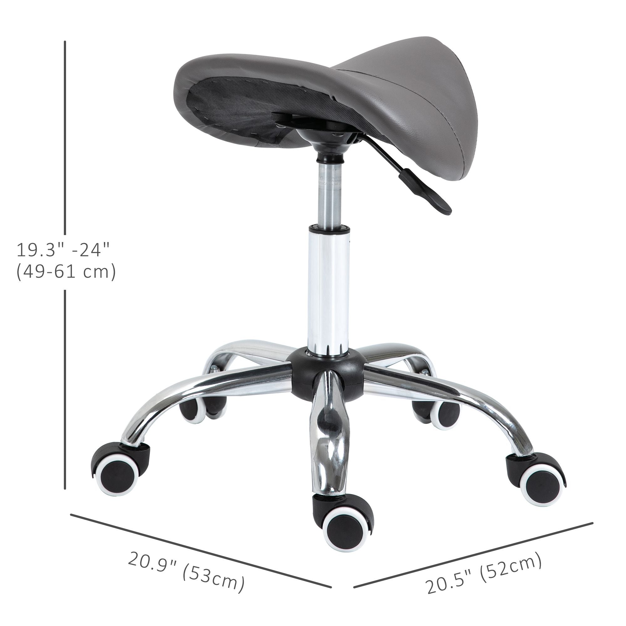 Saddle Stool Adjustable Hydraulic Rolling Beauty Salon Stool Ergonomic PU Leather Stool Round Grey