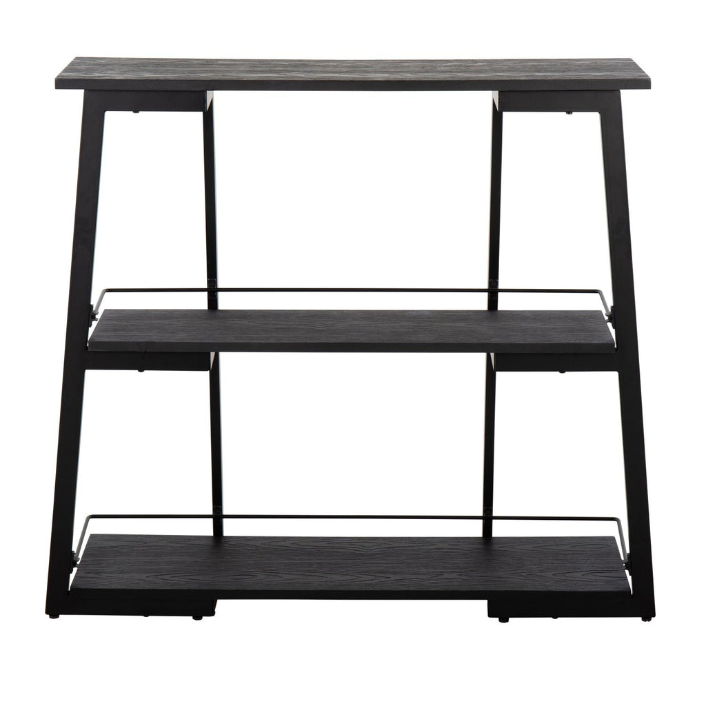 Converge Industrial Bookcase in Black Steel and Black Bamboo by