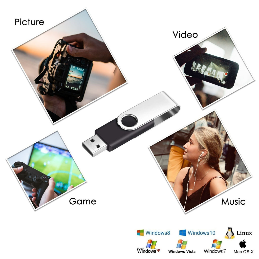 5 Packs Mix Color USB 2.0 Swivel USB Flash Drives Metal Thumb Drive Memory Stick Jump Drive With Lanyard For Storage And Backup