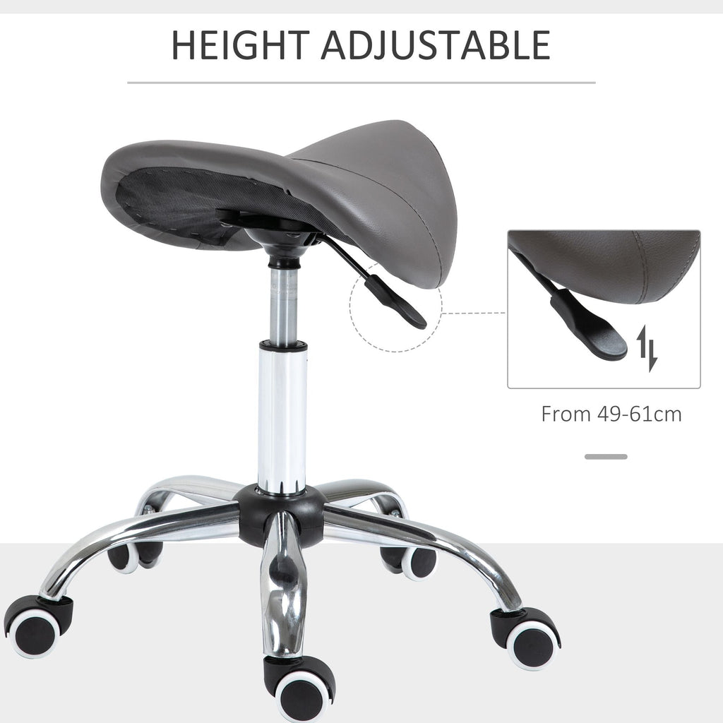 Saddle Stool Adjustable Hydraulic Rolling Beauty Salon Stool Ergonomic PU Leather Stool Round Grey