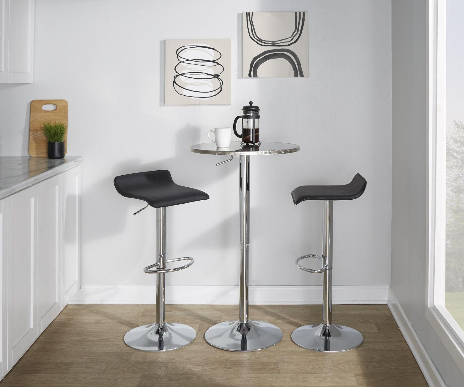 Bistro Contemporary Adjustable Round Bar Table in Silver by