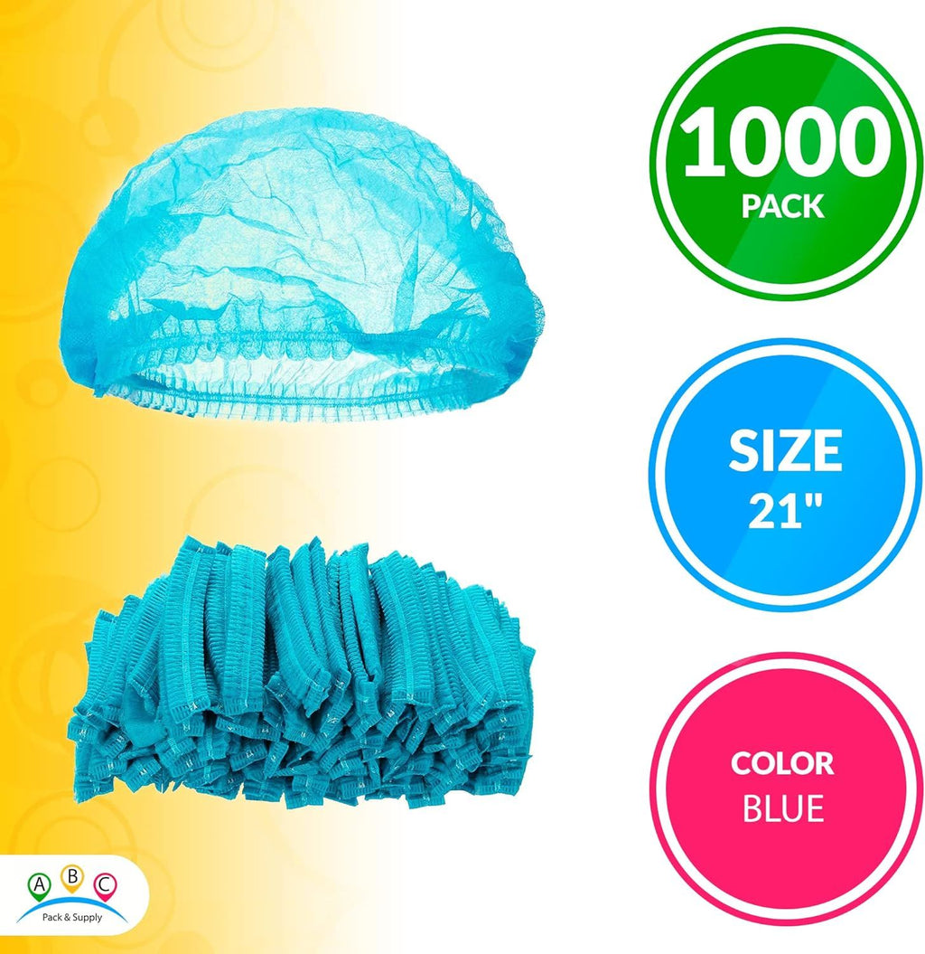 Bouffant Hair Nets 21'; Blue Unisex Disposable Hair Covers for Nurses 1000 Pack; Polypropylene Disposable Hair Caps; Breathable and Lightweight Bouffant Caps with Elastic Band