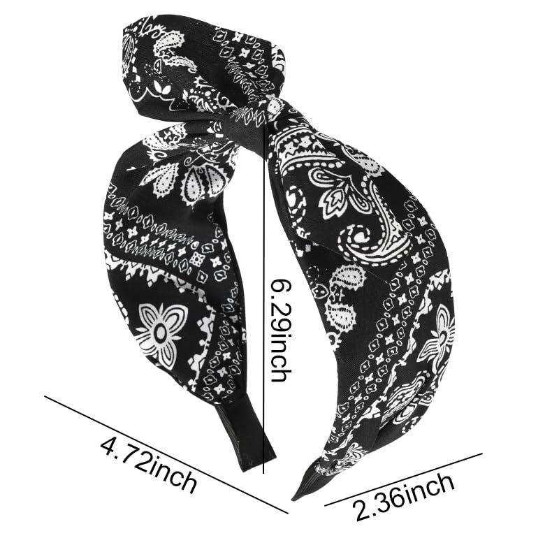 Bandana Headbands with Knotted Bow and Rabbit Ear Design for Women and Girls - Black Bowknot Hairband Accessories