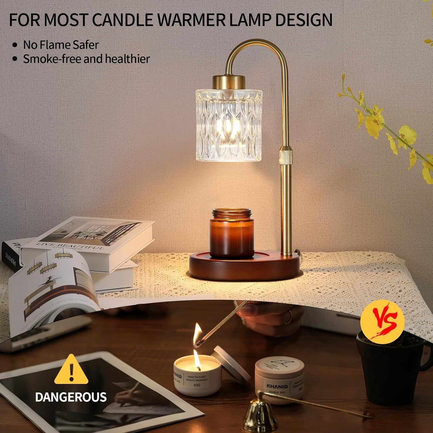 Candle Warmer Lamp with Dimmer and Timer,Home Decor Lamp for Scented Jar,Antique Brass Electric Wax Melt Warmer,Mother's Day/Birthday/Christmas Gifts for Mom/Wife,Adjustable Height,with 2 BulbsCandle