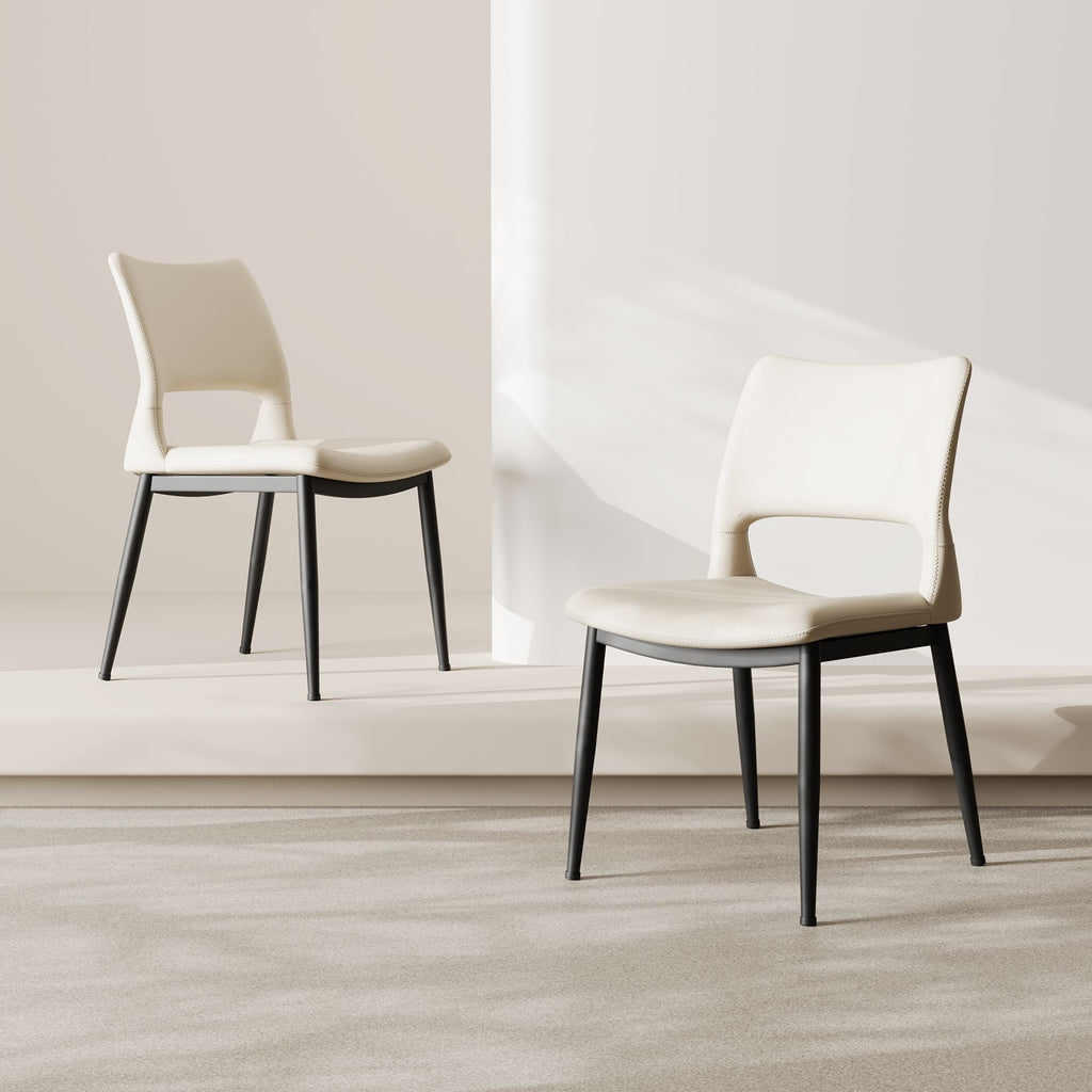 Modern minimalist black PU leather Dining Chairs Set of 2, comfortable backrest design, metal leg support, suitable for restaurants, kitchens, and offices.