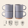 12OZ Stackable Coffee Mugs, Ceramic Coffee Mugs with Texture Patterns for Man,Woman,Dad,Mom, Modern Coffee Cups Set of 4 for Latte/Cappuccino/Cocoa. Dishwasher&Microwave Safe, Gray
