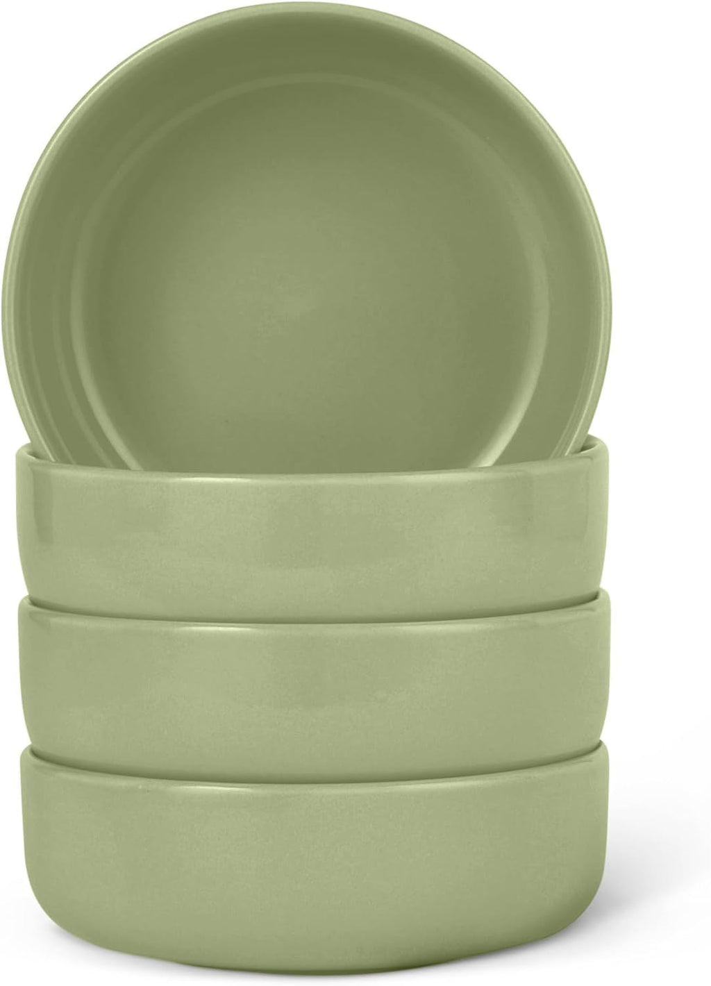 Basics Glazed Stoneware Bowls, 4-Piece Set, Microwave and Dishwasher-Safe, 20 oz. Capacity, 5.5 in., Olive