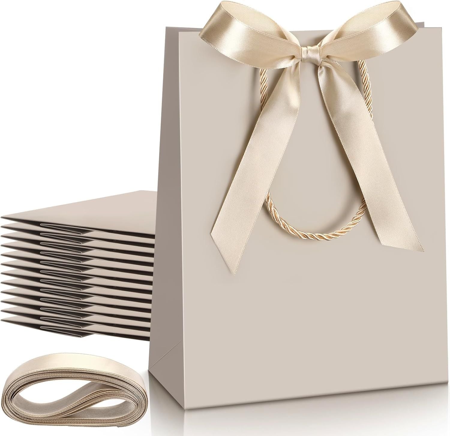12/24 Pack Paper Gift Bags with Handle 9x7x3.15'' Thank You Gift Bags with Bow Ribbon for Holiday Valentines Wedding Bridal Baby Shower Birthday Party