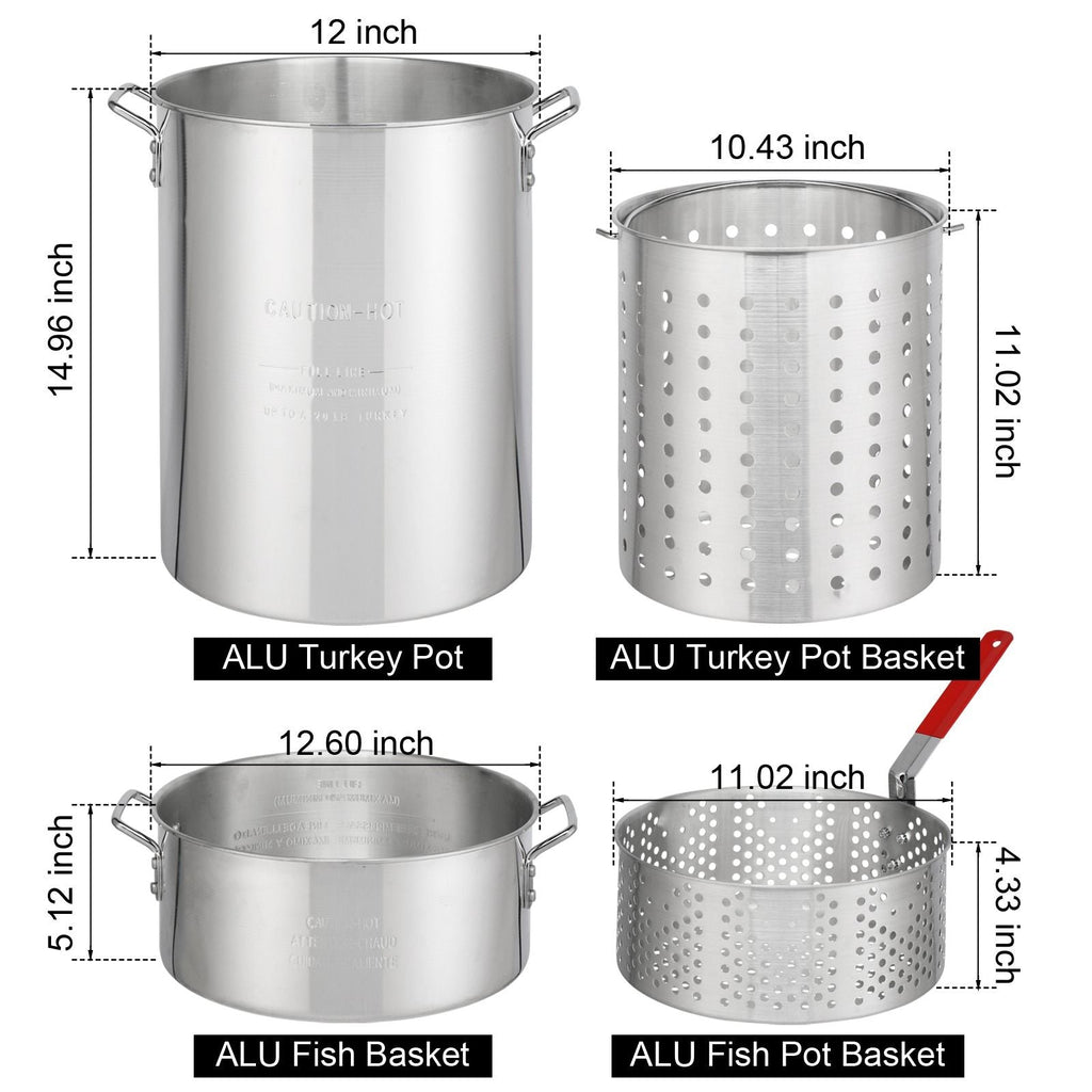 30QT Propane Turkey Fryer Set Silver Aluminum Pot with Black Round Iron Stand Outdoor Gas Deep Fryer Kit for Frying Turkey Seafood and Boiling Crawfish Backyard Cooking Equipment