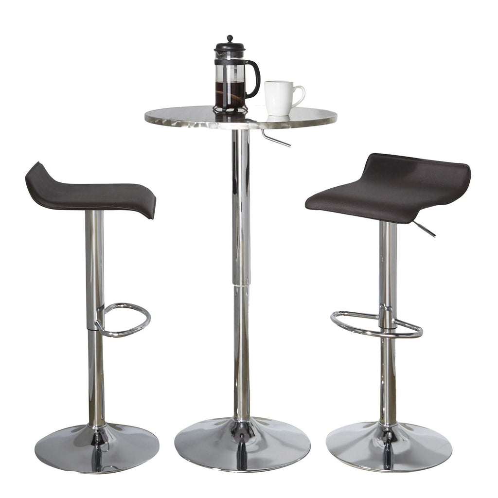 Bistro Round-Ale Contemporary Adjustable Bar Set in Silver and Chrome Metal with Brown PVC and Oval Footrest by - 3 Piece