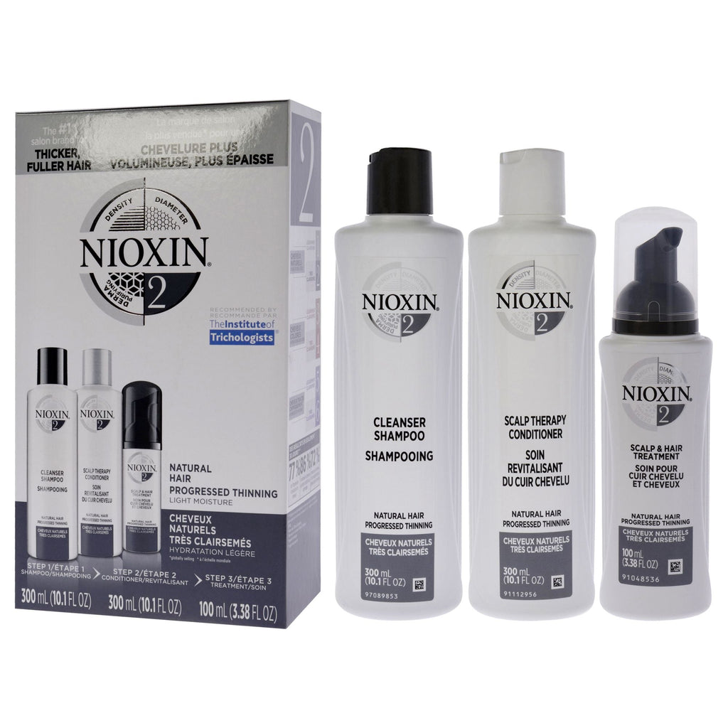 Nioxin System 2 Complete Hair Care Kit for Unisex - Cleanser, Conditioner & Scalp Treatment 3 Piece Set