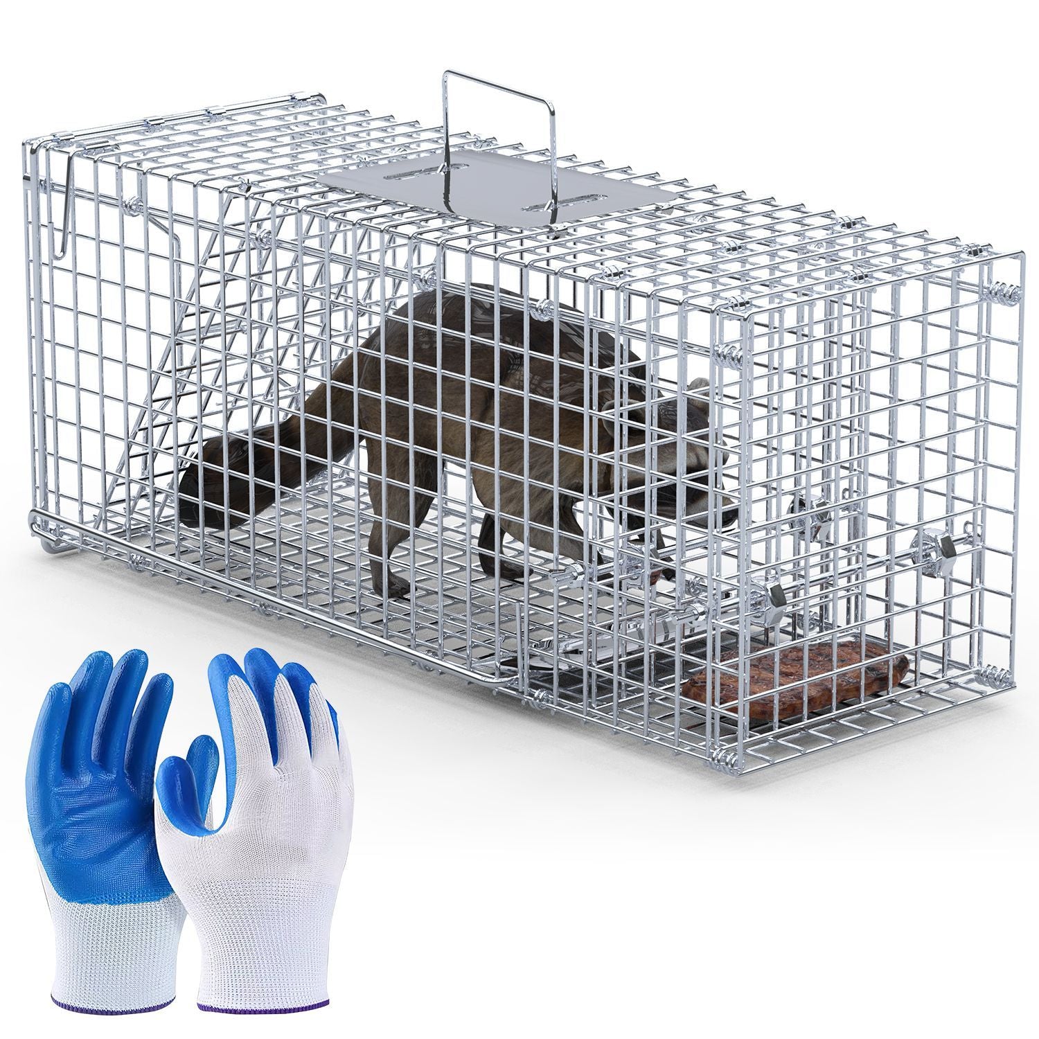 25.59Inch Live Humane Animal Trap Cage Heavy Duty Folding Catch And Release Rodent Cage For Rabbit Squirrel Possum Skunk Kitten Raccoon And More GPCT5437