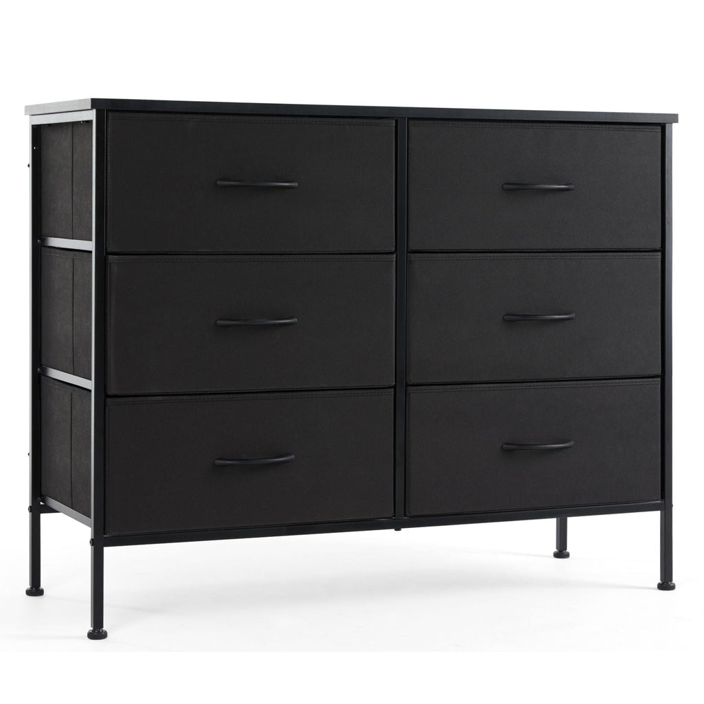 Dresser for Bedroom 6 Drawers Wide Fabric Storage Units Chest of Drawers for Bedroom with Metal Frame and Wooden Top for TV