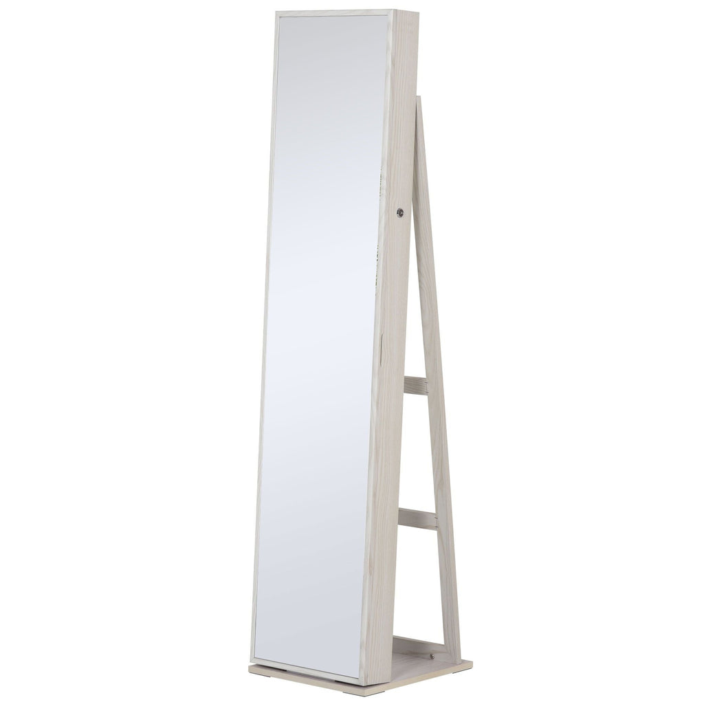 Lockable Jewelry Cabinet Standing Armoire Full Length Mirror LED Lights White Jewelry Organizer