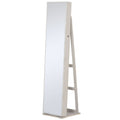 Lockable Jewelry Cabinet Standing Armoire Full Length Mirror LED Lights White Jewelry Organizer