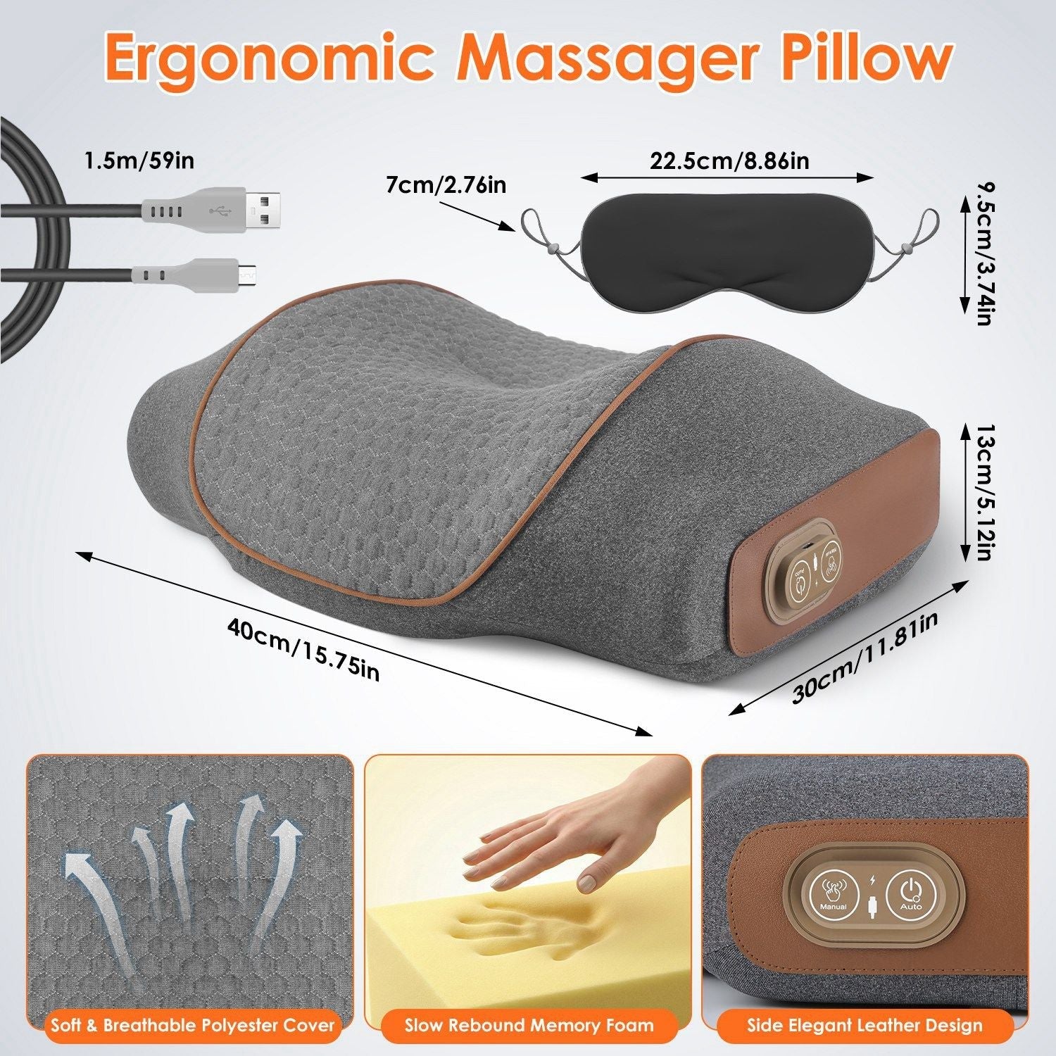 3-in-1 Neck Massager Pillow Ergonomic Massager with Heating Vibration Air Compression 30Min Timer for Neck Back Shoulder Pain Relief