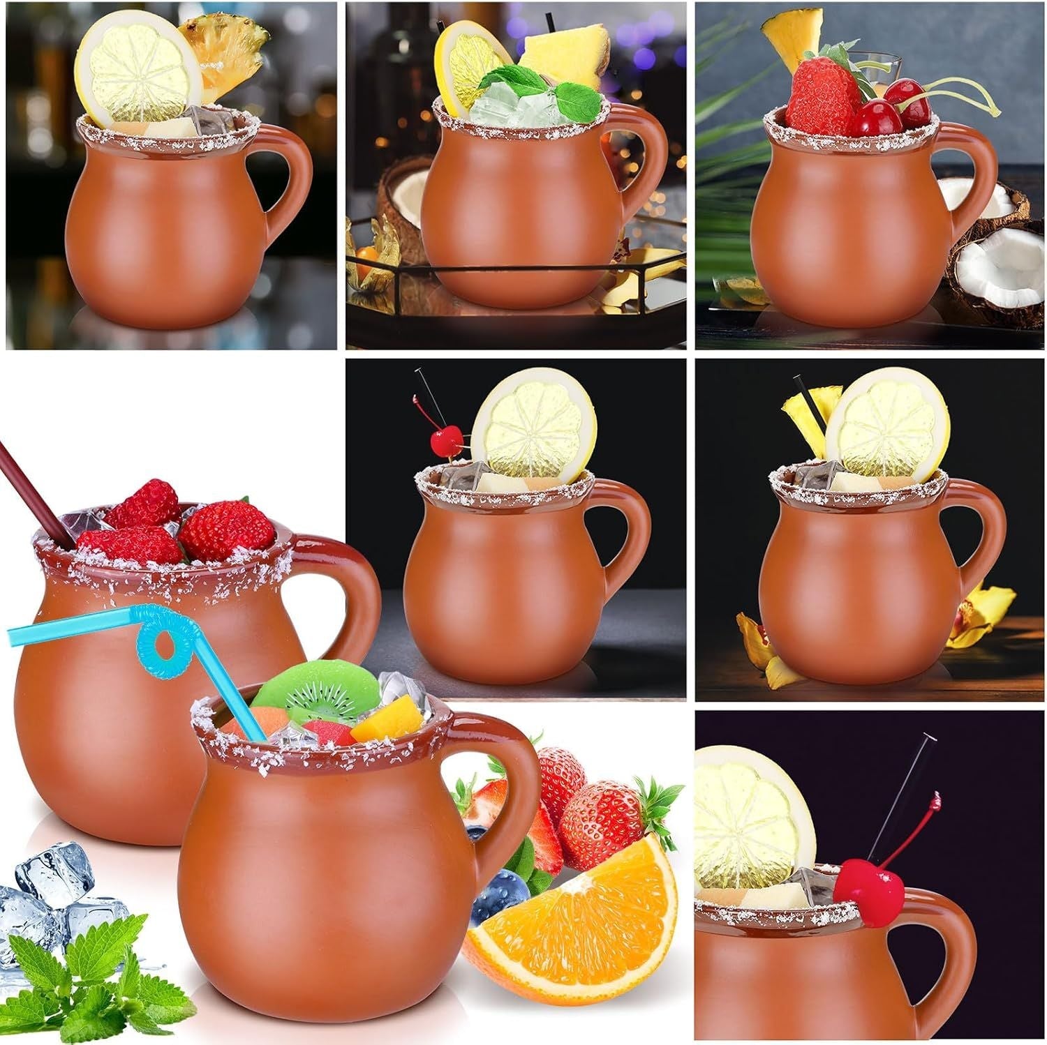 Pack of 12 12 oz Cantaritos De Barro Clay Cups Mexican Clay Mugs Fiesta De Barro Mexicanos Coffee Mugs, Cocktail Glasses and Tea Cups for Tequila, Margaritas, Mojitos Cold Hot Drinks (Brick Red)