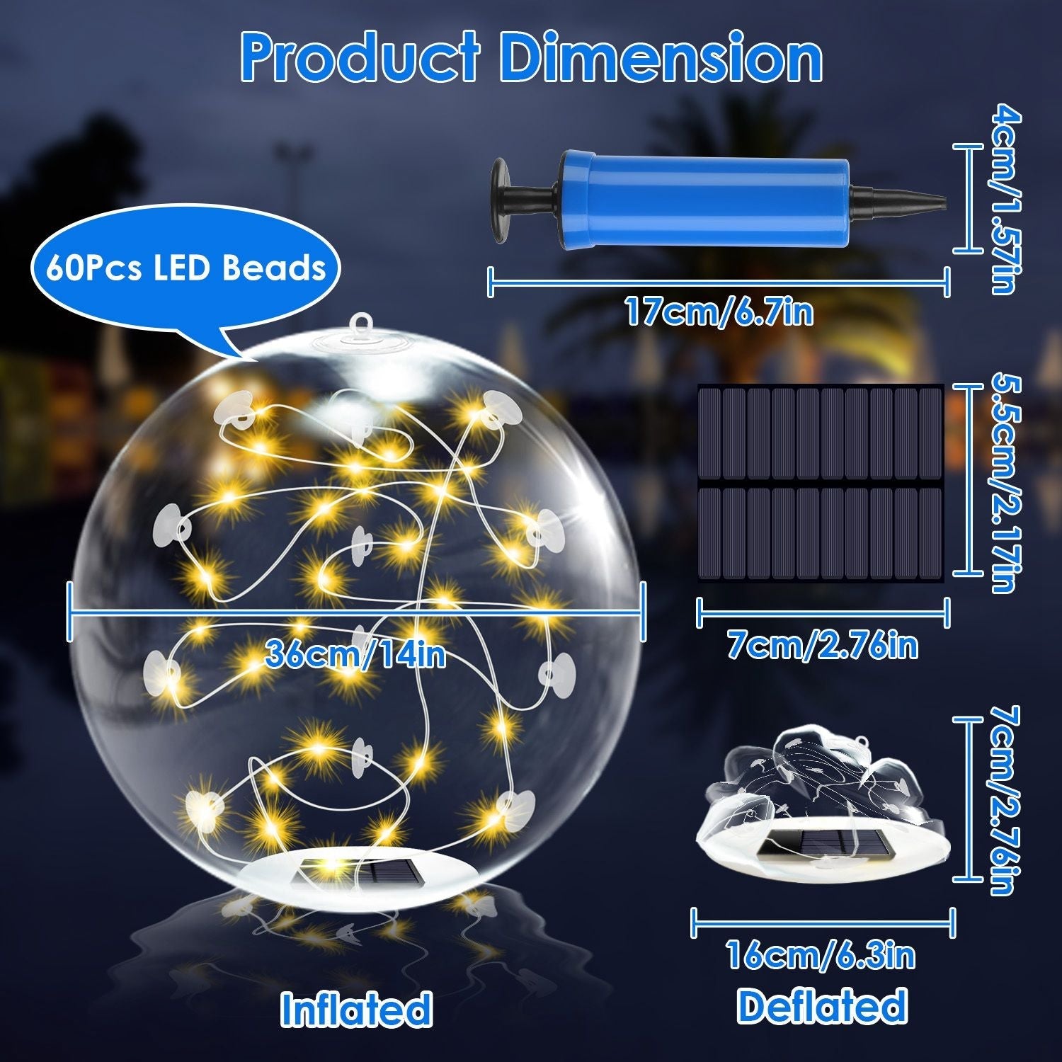 2Pcs Floating Pool Lights 14in Solar Powered Pool Balls IP68 Waterproof Inflatable Pool Decoration Lights with Remote Control 3 Light Modes Timer Adjustable Brightness