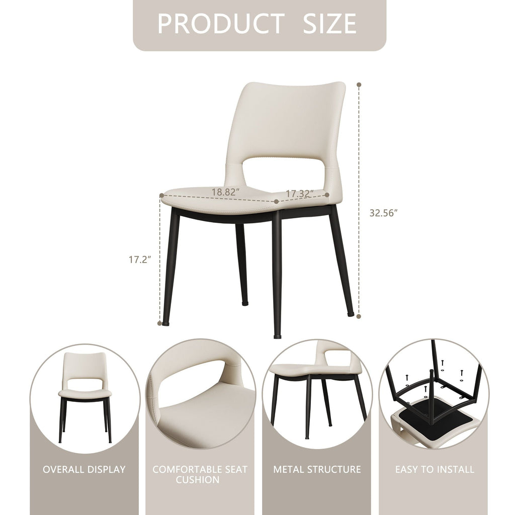Modern minimalist black PU leather Dining Chairs Set of 2, comfortable backrest design, metal leg support, suitable for restaurants, kitchens, and offices.