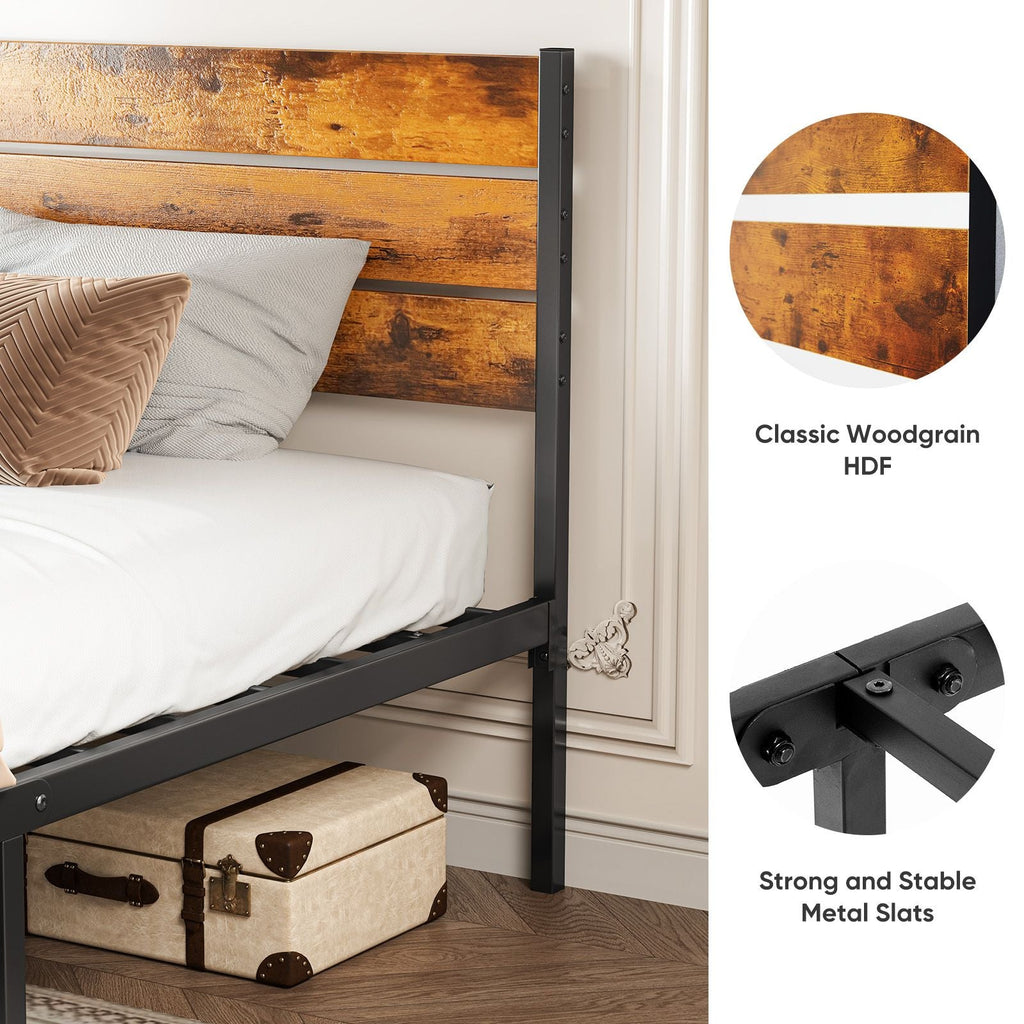 Metal Platform Bed Frame - Mattress Foundation with Headboard and and Footboard, No Box Spring Needed with 800LBS Sturdy Wooden Slats Support