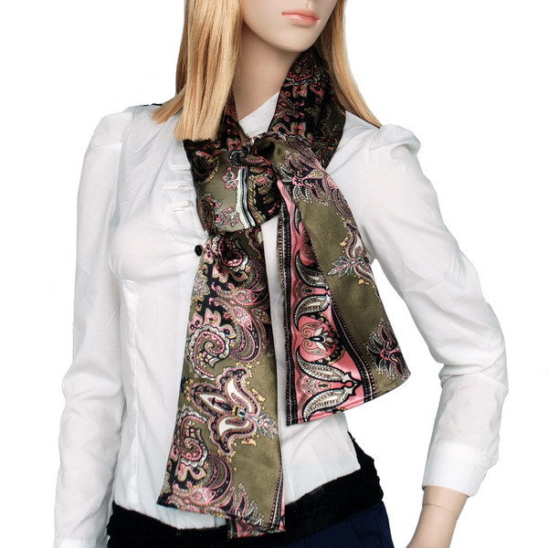 Blando Brown Paisley Patterns Revitalized Style Soft Silk Scarf/Wrap/Shawl(Small)