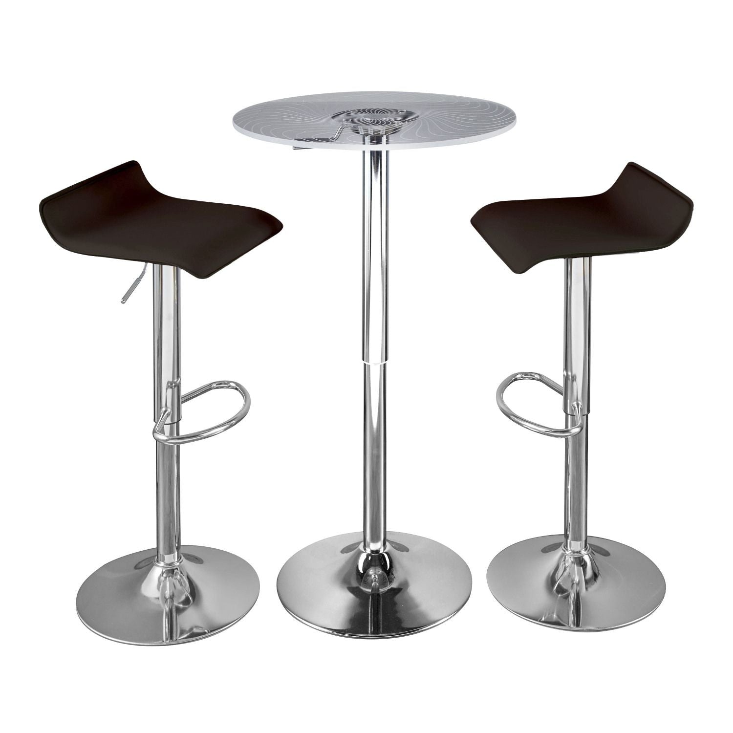 Spyra-Ale Contemporary Adjustable Bar Set in Chrome Metal, Clear Acrylic with Light Up Tabletop, and Brown PVC by - 3 Piece