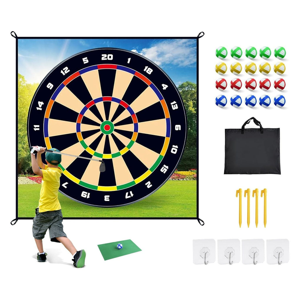 Golf Chipping Dart Game Mat Set With 20 Sticky Balls Ground Stakes Hanging Hooks Carrying Bag Indoor Outdoor Golf Hitting Training Game Mat For Kids Beginners