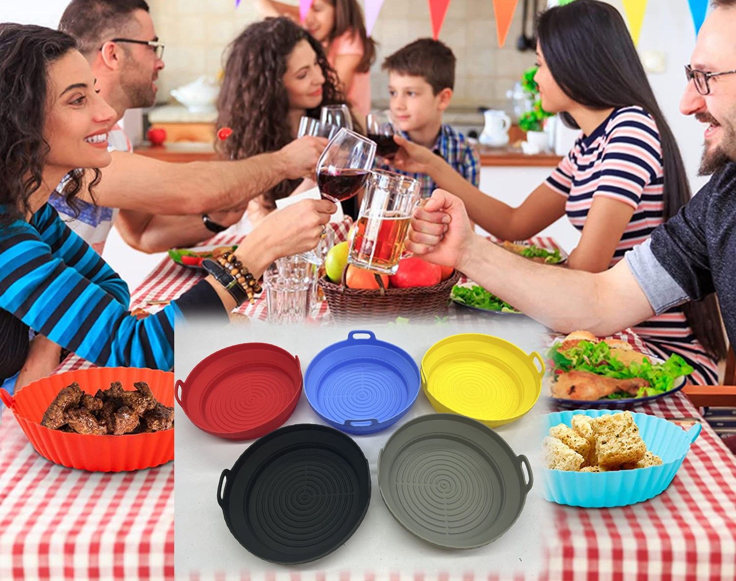 2 Pcs Food Grade Silicone Easy Cleaning Air Fryer Liners Reusable Air Fryer Silicone Pot Food Safe Air Fryer Oven Accessories Replacement for Flammable Parchment Liner Air Fryer Basket