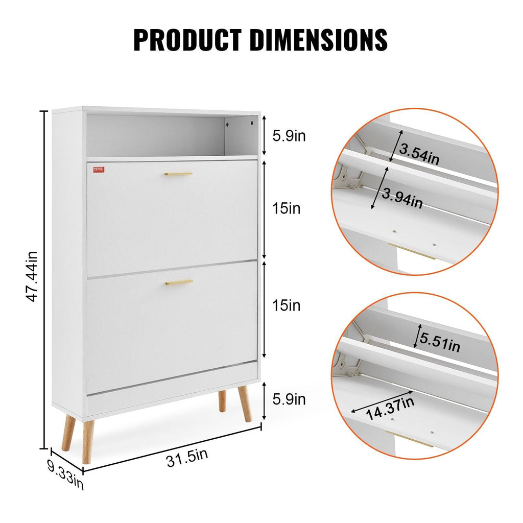 VEVOR Shoe Cabinet with 2 Flip Drawers, Shoe Storage Cabinet for Entryway, Free Standing Shoe Storage Organizer with Top Storage Cubby for Heels, Boots, Slippers in Hallway, Living Room