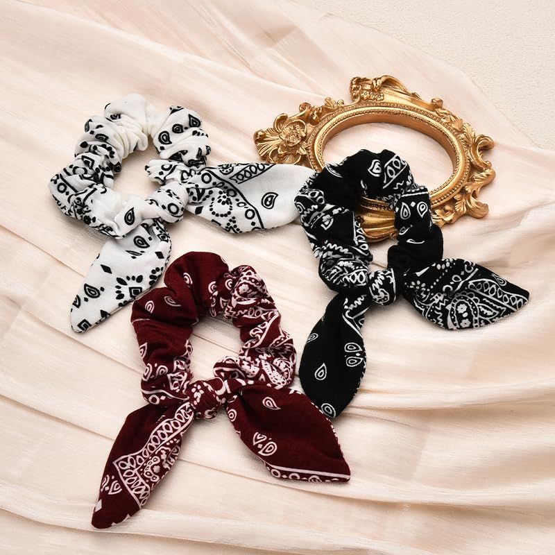 Hair Bow Scrunchy Hair Ties for Girls Ponytail Holders for Women Bunny Ear Scrunchies 3Pcs