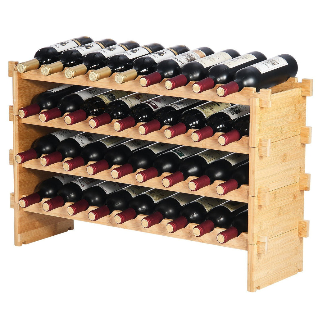 VEVOR 36 Bottle Stackable Modular Wine Rack Bamboo Wood Display Shelf 4-Tier