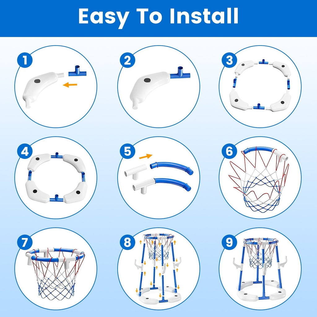 Summer Pool Basketball Hoop Toy Set With 4 Basketballs 4 Circles Pump Floating Swimming Pool Basketball Games Poolside Water Play Toy For 3-12Years Old Kids Adults