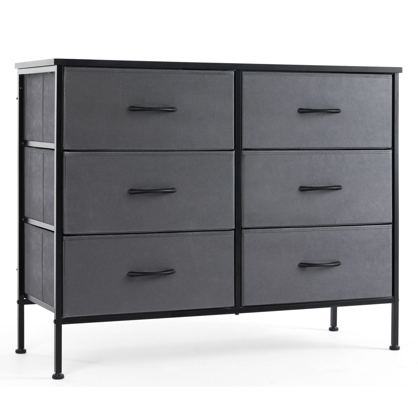Dresser for Bedroom 6 Drawers Wide Fabric Storage Units Chest of Drawers for Bedroom with Metal Frame and Wooden Top for TV