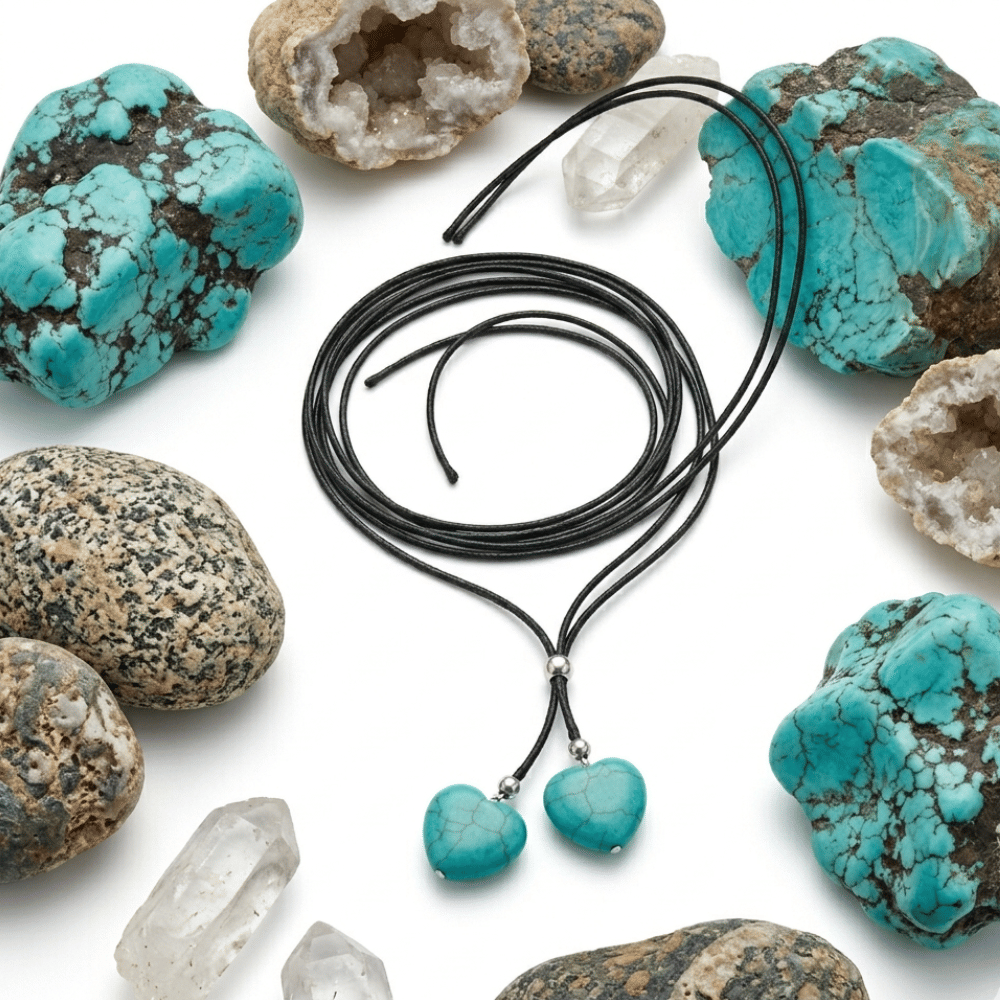 Boho Turquoise Double Layer Rope Necklace for Women Retro Heart Pendant Statement Jewelry Gift