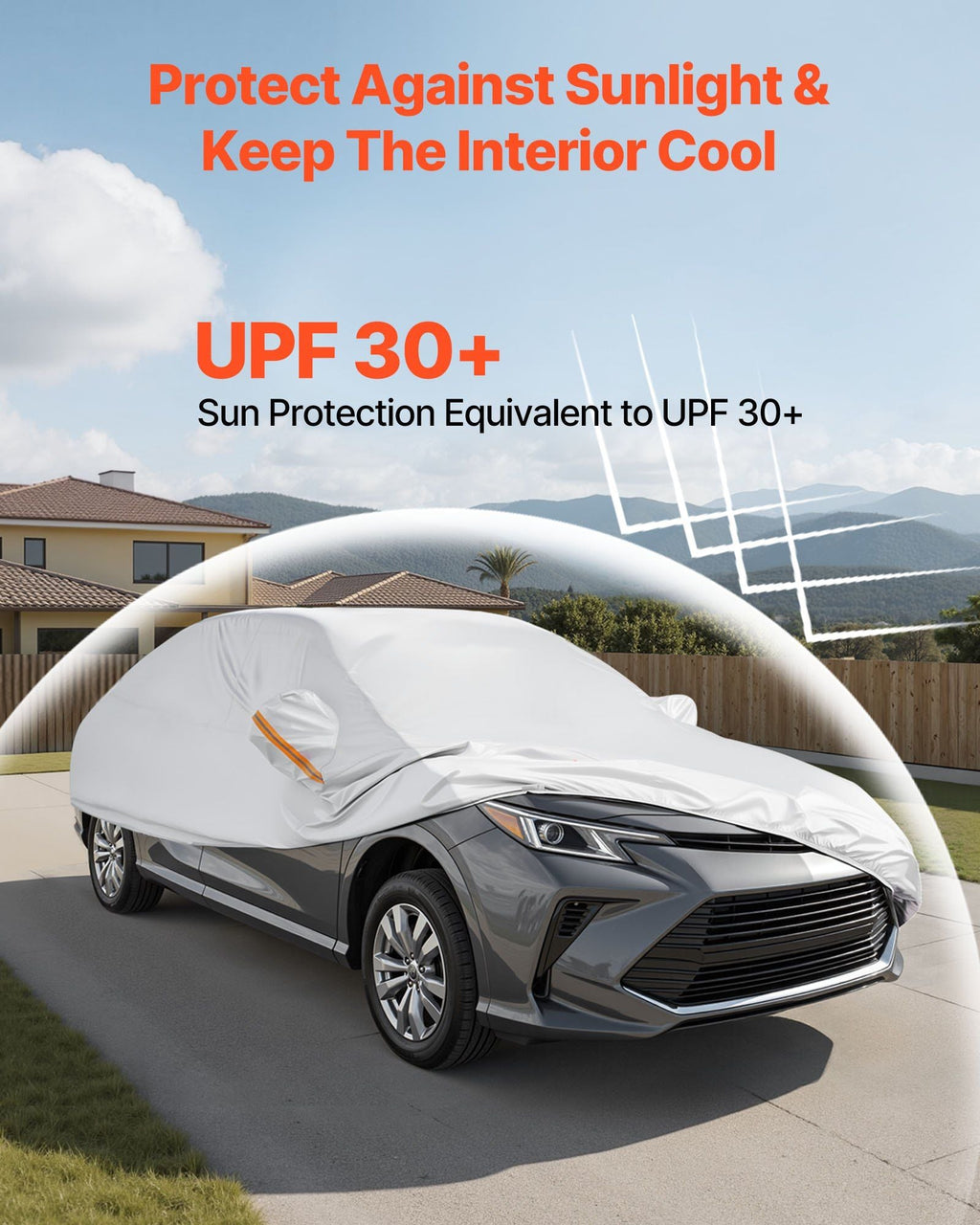 VEVOR Car Cover, Car Cover Waterproof for Dodge Challenger Full Size Sedan, Custom-fit All Weather Sun Rain Wind Dust Snow Protection Full Exterior Covers with Door Zipper and Cotton Lining, Silver