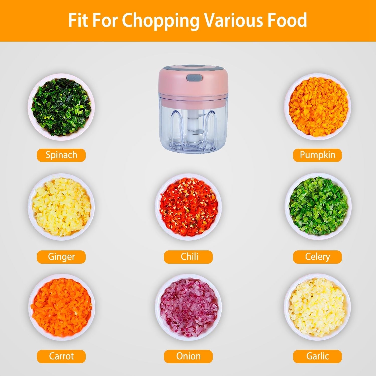 Mini Electric Garlic Chopper Ginger Chopper with 8.45OZ Capacity Cordless Garlic Mincer Food Chopper
