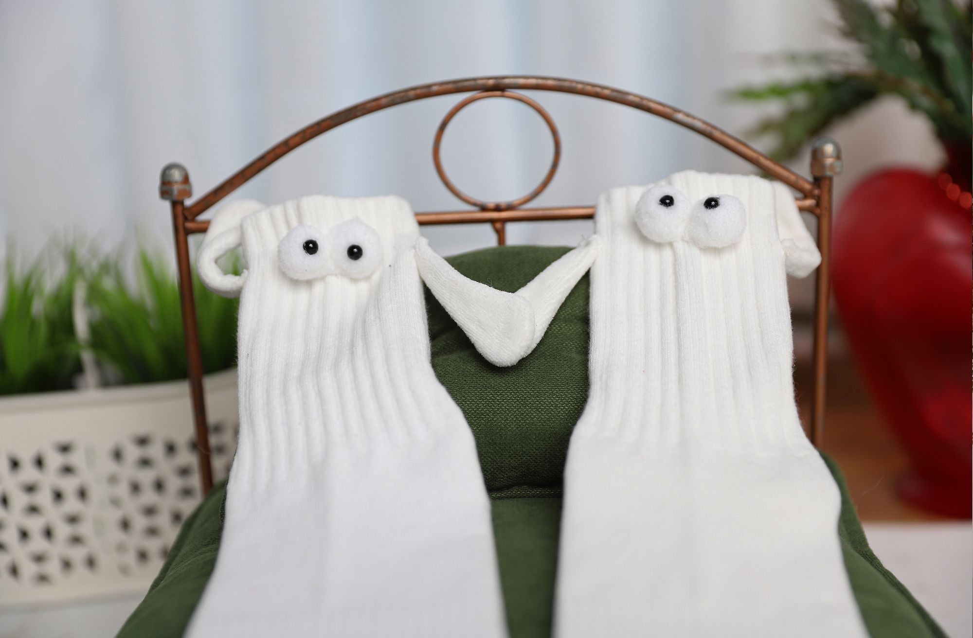 White Socks with Magnetic Hands Couple Socks for Valentines Day 1 Pair