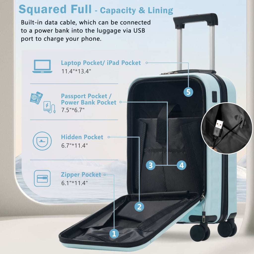 Front Opening Luggage Set 3 Piece, Hardside Carry on Suitcase with USB Port, Expandable Luggage with Handle Bag Spinner Wheels TSA Lock