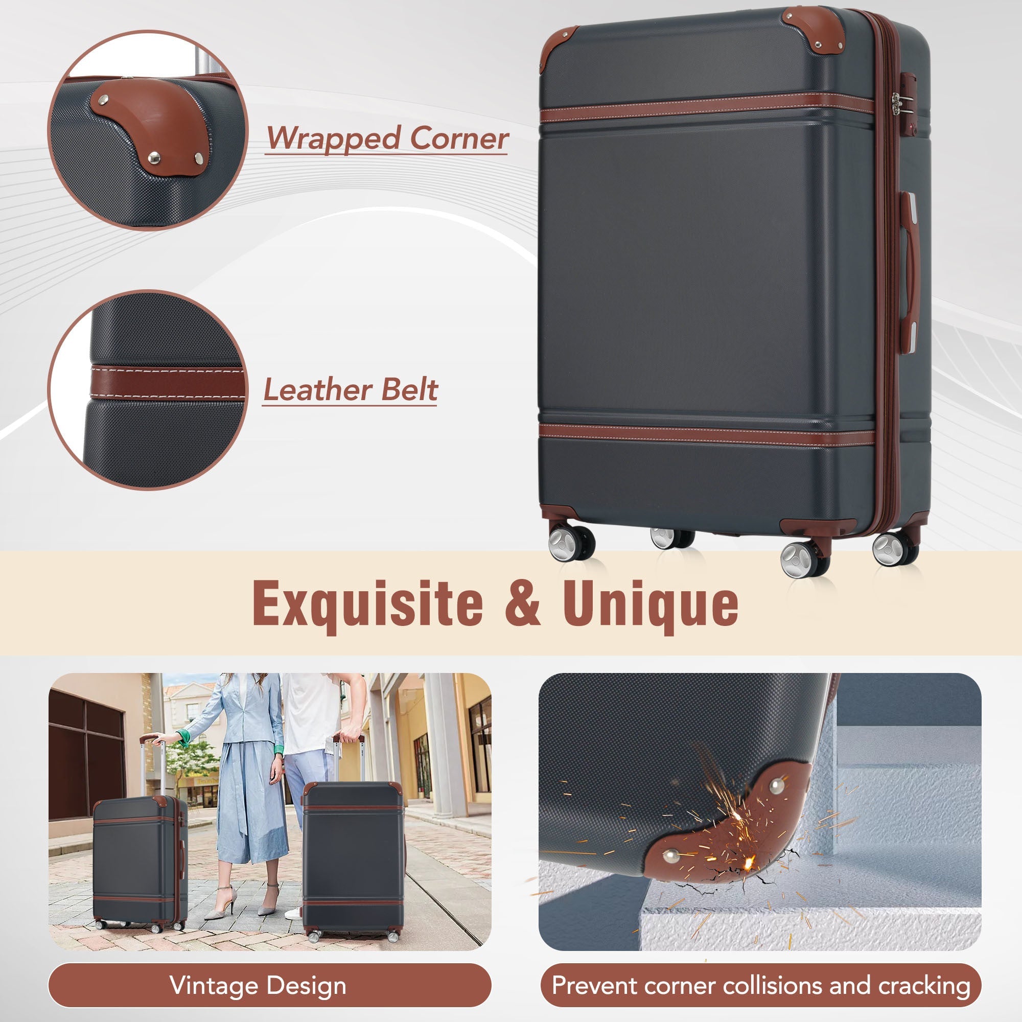 Hardshell Luggage Sets 3 Pieces 20"+28" Luggages and Cosmetic Case Spinner Suitcase with TSA Lock Lightweight,Black
